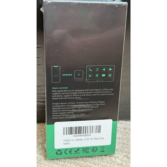 FFQQI 2 in 1 Wireless CarPlay Android Auto Adapter, New in Box - Picture 2 of 3